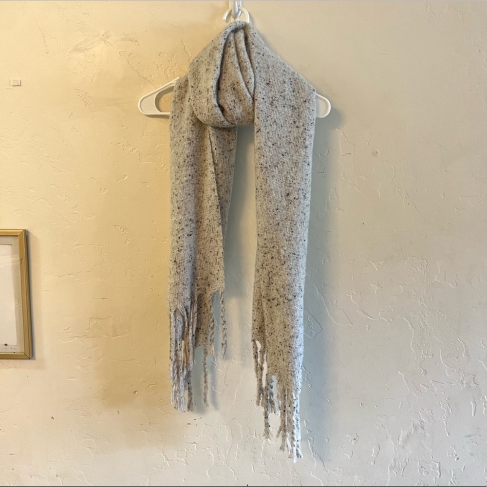 American Eagle Outfitters Light Gray Speckled Fringe Trim Scarf